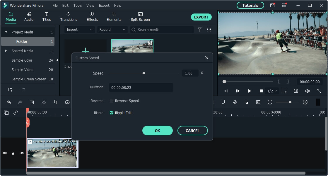 cambie la velocidad del video para crear un video en cámara lenta de Instagram en FilmoraTool